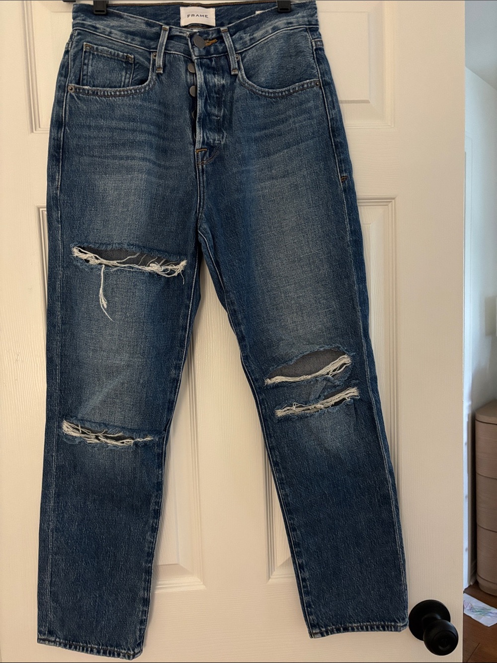 Frame Le Original Denim Slim Straight Ripped Jeans - Dark Blue